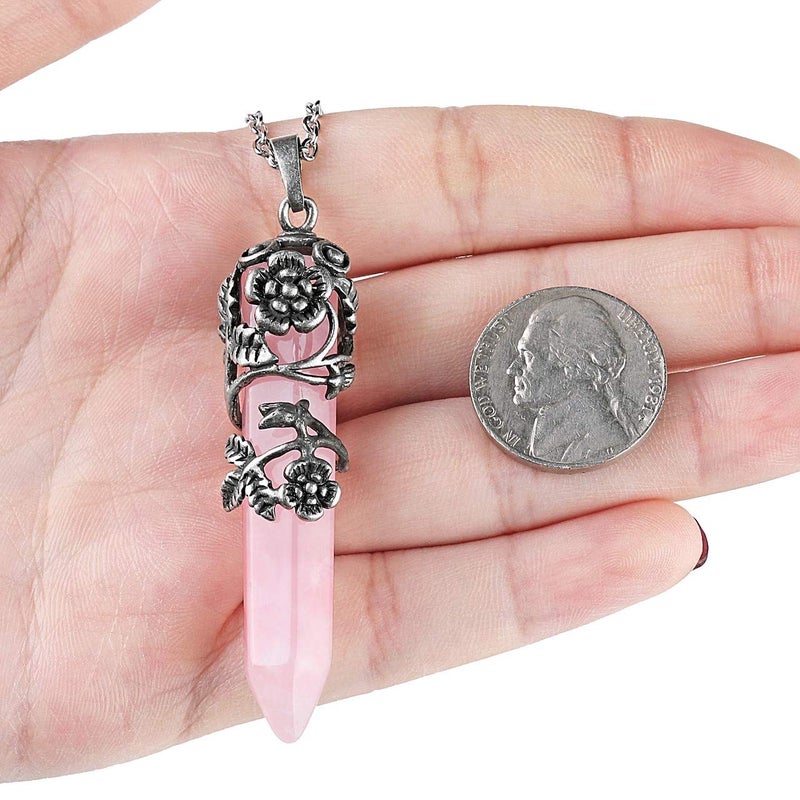 Top Plaza Antique Silver Flower Wrapped Natural Quartz Gemstone Healing Crystal Necklace 5pcs/Set - Image 4